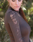 Maia - Chocolate Brown Long Sleeve Lace Competition Shirt