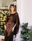 MASON by MASON'S DAUGHTER Kelsey Cape Gown, Chocolate Brown Fringe