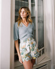MASON'S DAUGHTER Belted Scallop Shorts, Spring Chinoiserie