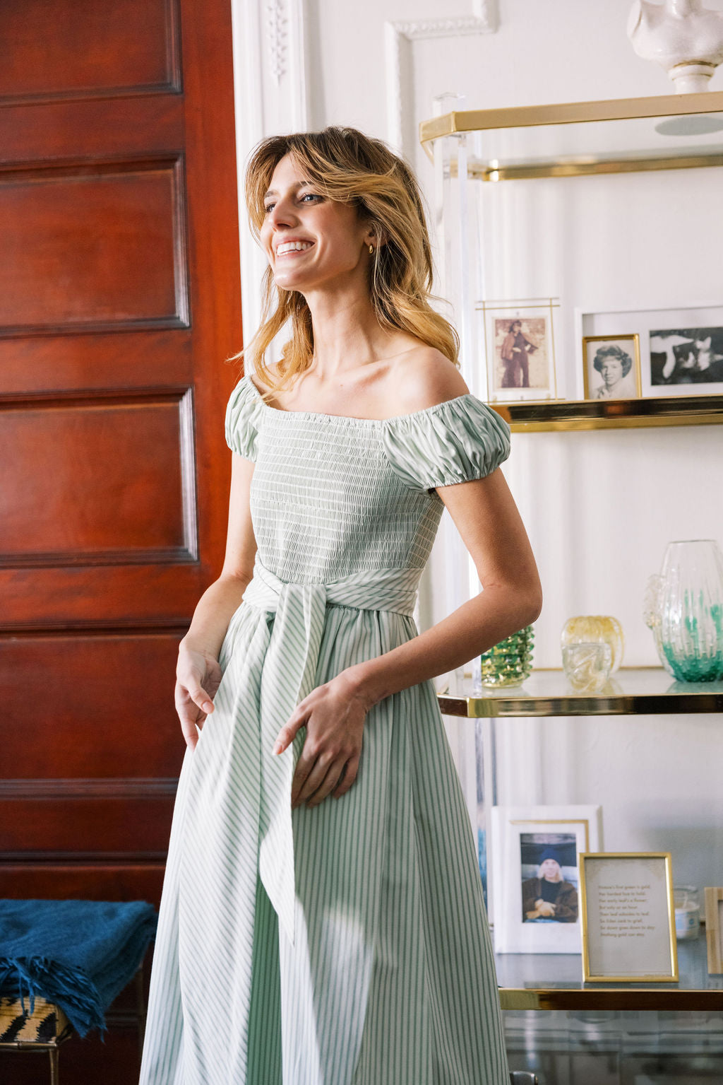 MASON'S DAUGHTER | Nora Dress, Green/Green Striped Poplin