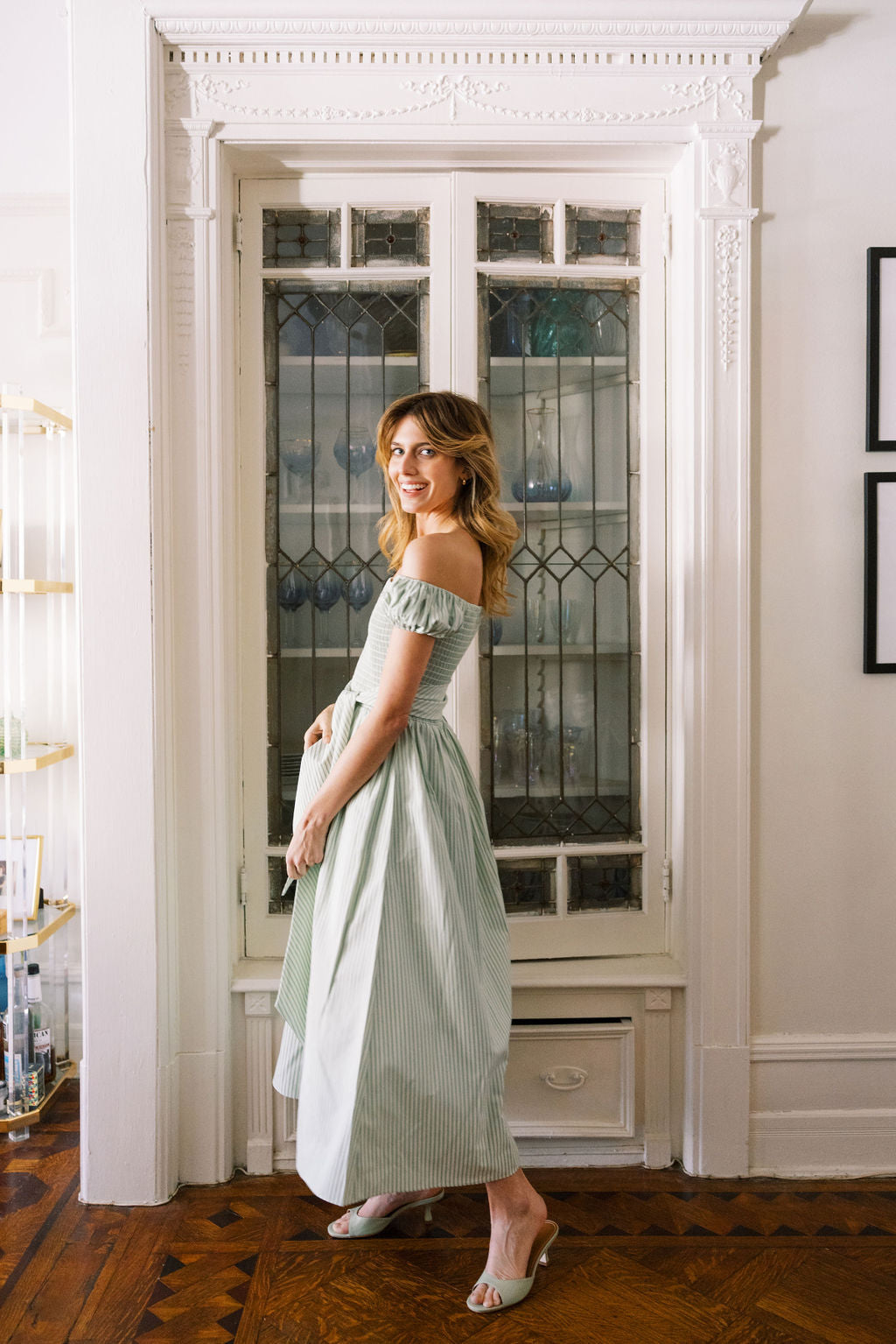 MASON'S DAUGHTER | Nora Dress, Green/Green Striped Poplin