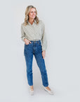MASON'S DAUGHTER | the French Cuff Boyfriend Shirt, Olive and Ivory Striped Poplin