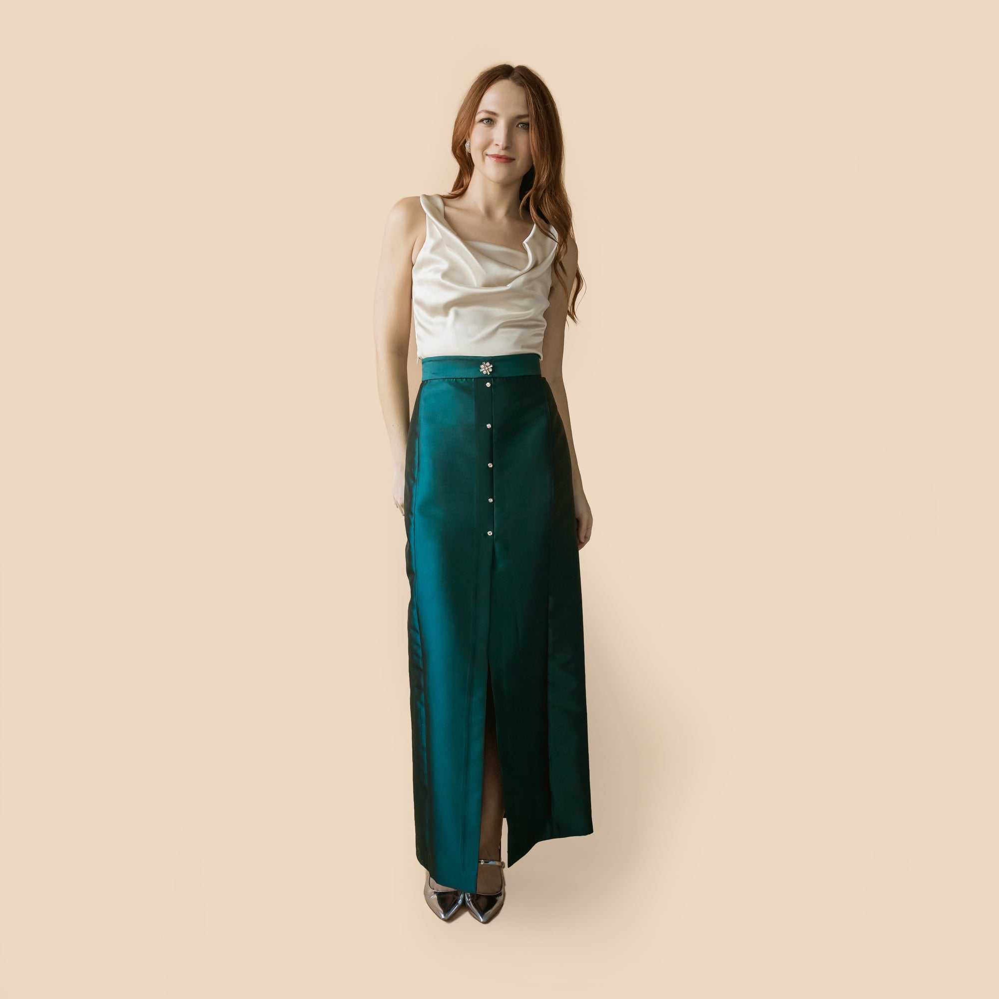 MASON by MASON'S DAUGHTER Leighton Skirt, Peacock Blue Silk Wool