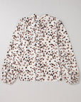 Leopard Pleated Lantern Sleeve Blouse