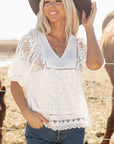 Julie Lace Crochet Hollowed Scallop Blouse