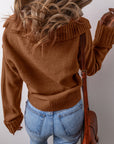 Solid Collared V-Neck Ribbed Edge Sweater