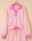 Stripe Collared V-Neck Pullover and Skort Set