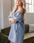 Camryn Bubble Sleeve Square Neck Denim Babydoll Dress