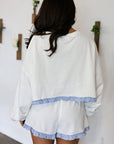 Ruffle Trim Patchwork Pullover and Shorts Set