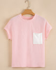 Colorblock Corded Knit Chest Pocket T-Shirt