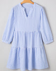 Kaia Stripe Bracelet Sleeve Tiered Dress with Pockets