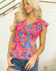 Zaniyah Floral Smocked Ruffle Trim Flutter Sleeve Blouse