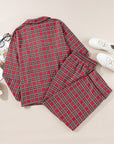 Plus Size Christmas Plaid Shirt and Pants Lounge Set