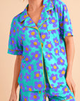 Flower Print Buttoned Shirt And Drawstring Waist Pajama Set