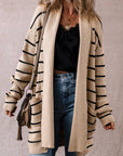 Stripe Shawl Neck Pocketed Open Cardigan