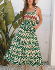 Sarahi Western Aztec Shirred A-line Sleeveless Maxi Dress
