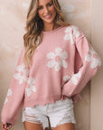 Jaycee Pearl Beaded Floral Drop Shoulder Sweater