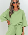 Emmeline Loose V Neck Half Sleeve Tee and Shorts