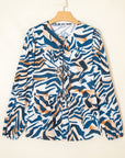 Zebra Tied Front Puff Sleeve Top