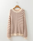 Stripe Checker Balloon Sleeve Sweater