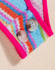 Kenna Stripe Rainbow Eyelet Knit Button Decor Tank Top