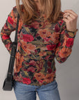 Floral Mesh Lettuce Trim Long Sleeve Top