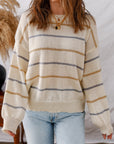 Eden Striped Ribbed Edge Drop Shoulder Sweater