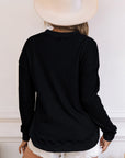 Isabelle Crew Neck Ribbed Trim Waffle Knit Top