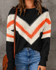 Haisley Chevron Striped Drop Shoulder Sweater