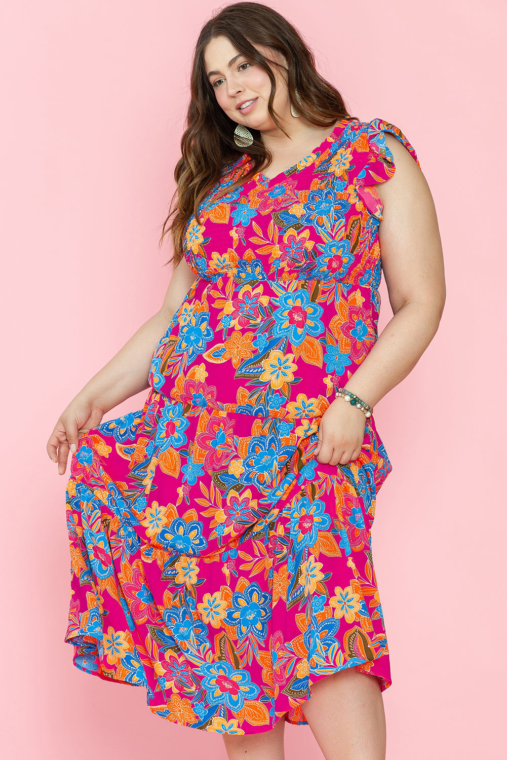 Jessie Ruffled Sleeveless Plus Size Long Dress
