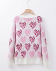 Valentine Leopard Heart Pearl Beaded Fuzzy Sweater