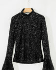 Solid Sequin Backless Bell Sleeve Top