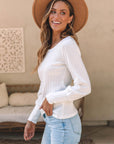 Mabel Ribbed Bishop Sleeve Round Neck Top