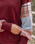 Plaid Patchwork Long Sleeve Raw Seam Sweatshirt