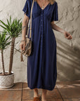 Buttoned Short Sleeve Midi Dress