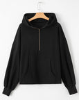 Kate Fleece Lined Half Zipper Kangaroo Pockets Loose Hoodie