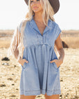Laney Lapel Neck High Waist Denim Babydoll Dress