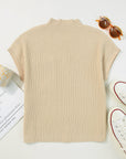 Solid Ribbed Knit Patch Pocket Short Sleeve Sweater
