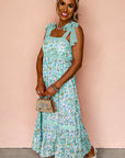 Green Floral Lace Tied Strap Empire Waist Maxi Dress