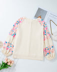 Plus Size Floral Patchwork Sleeve Crewneck Top