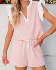 Melissa Trim Ruffled Top and Drawstring Shorts Set