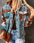 Aztec Denim Frayed Hem Jacket