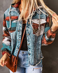 Aztec Denim Patchwork Hooded Jacket