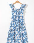 Henley Floral U Neck Flutter Shoulder Tiered Midi Dress