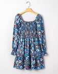 Floral Smocked Bodice Ruffle Sleeve Dress