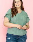 Lakelynn Petal Sleeve Jacquard V Neck Plus Size Blouse