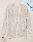 Solid Hollow Knit Open-Front Cardigan