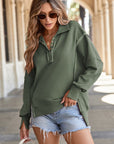 Solid Collared Drop Shoulder Side Slit Sweatshirt
