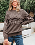 Alana Western Geometric Patterned Crew Neck Knitted Sweater