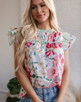 Anne Floral Ruffle Trim Short Sleeve Blouse